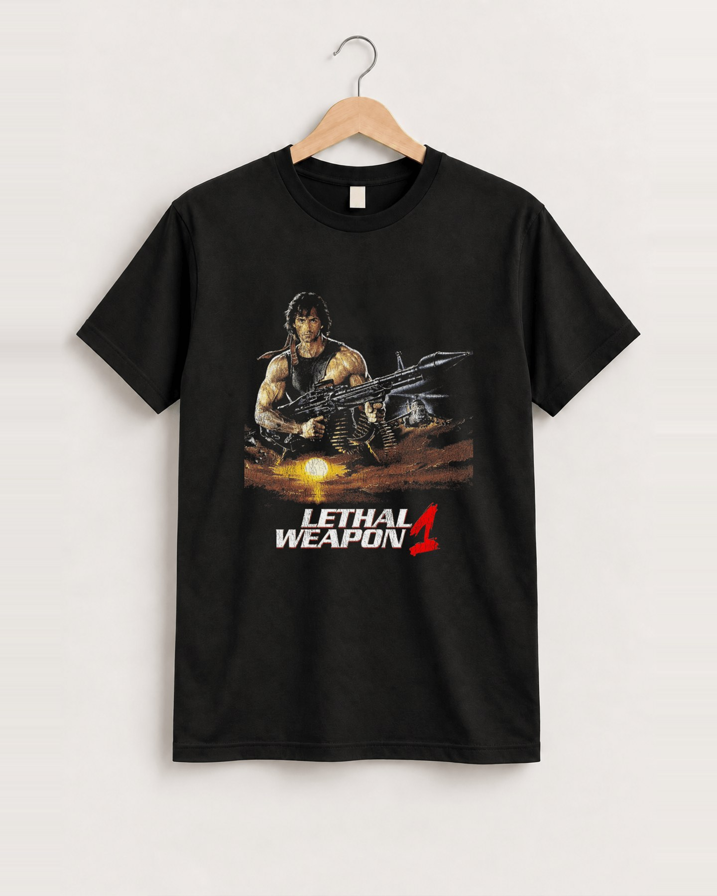 Rambo's lethal weapon black t-shirt front