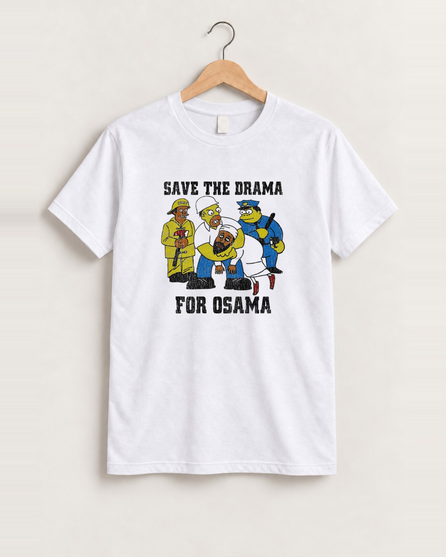 Save the drama for osama classic simpson's boot white tee front