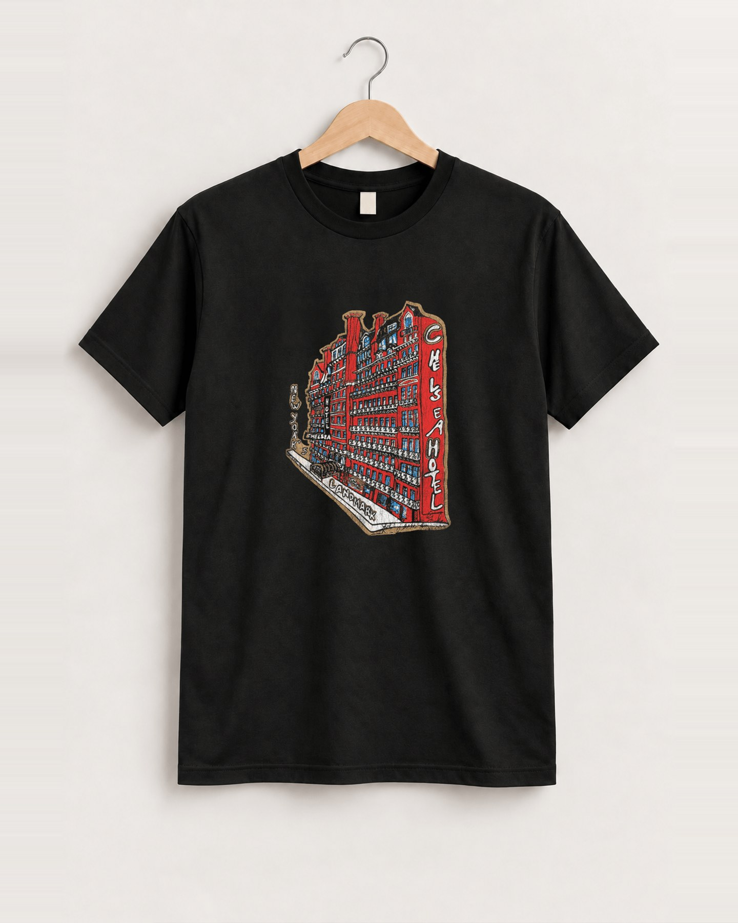 Hotel chelsea landmark black tee front