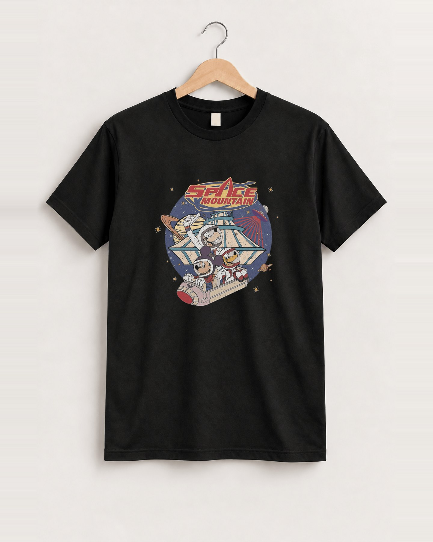 Space mountain black t-shirt front