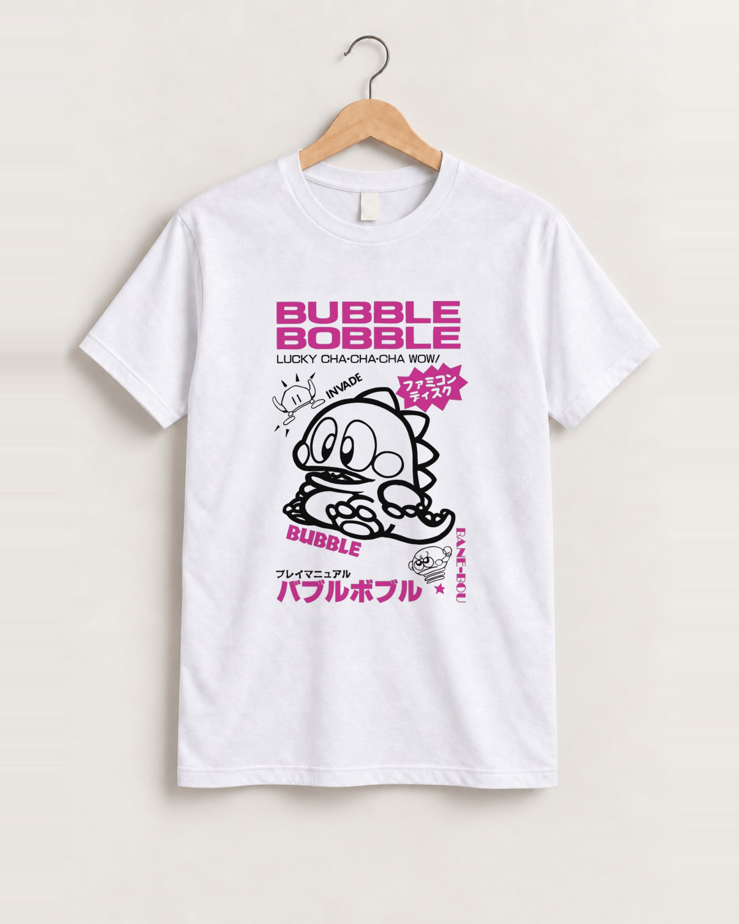 Japanese 'bubble bobble' 80s vintage white tee front