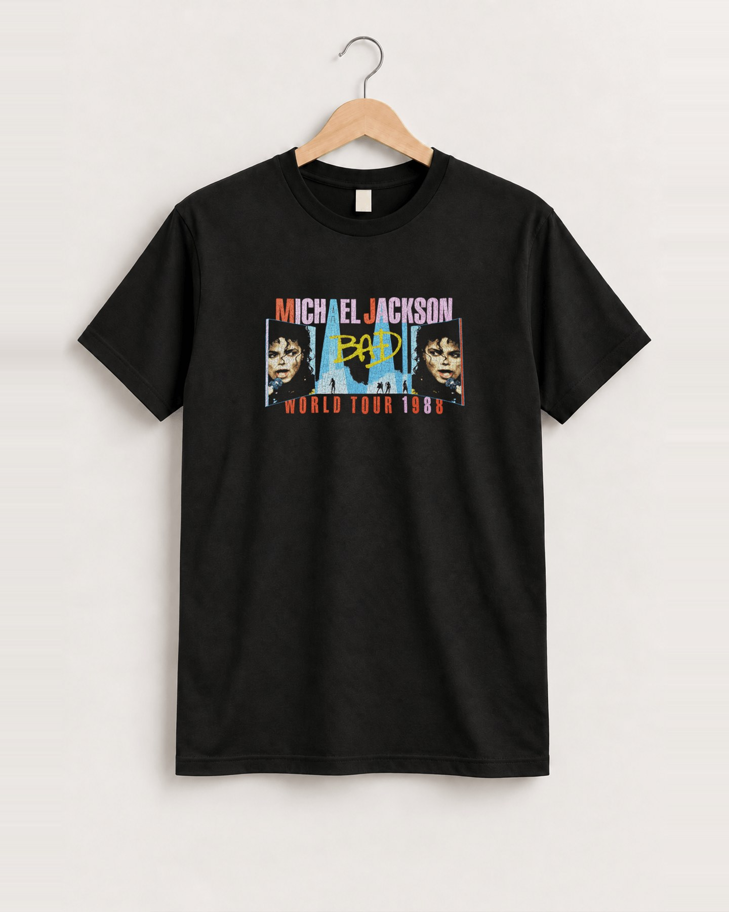 1988 Michael jackson 'bad' world tour rare black cut-off t-shirt front
