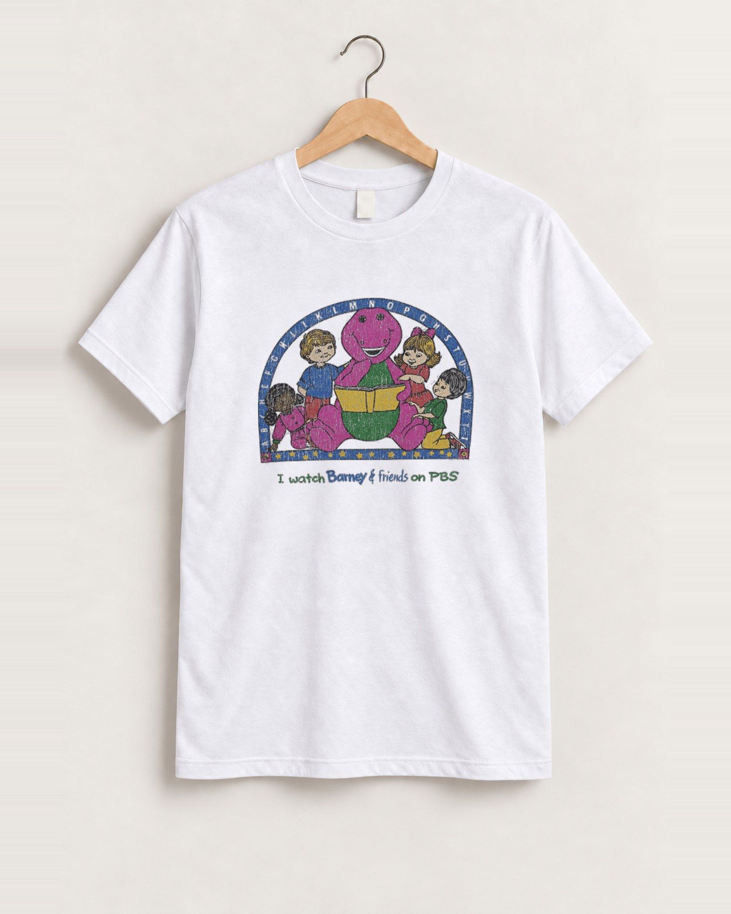 Barney & friends pbs white tee front
