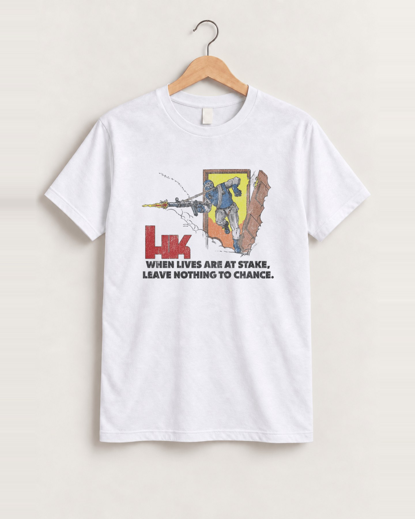1999 HK 'Heckler & Koch' Ultra Rare Washed White T-Shirt, approved scene front [FG-14161c8fb2c6]
