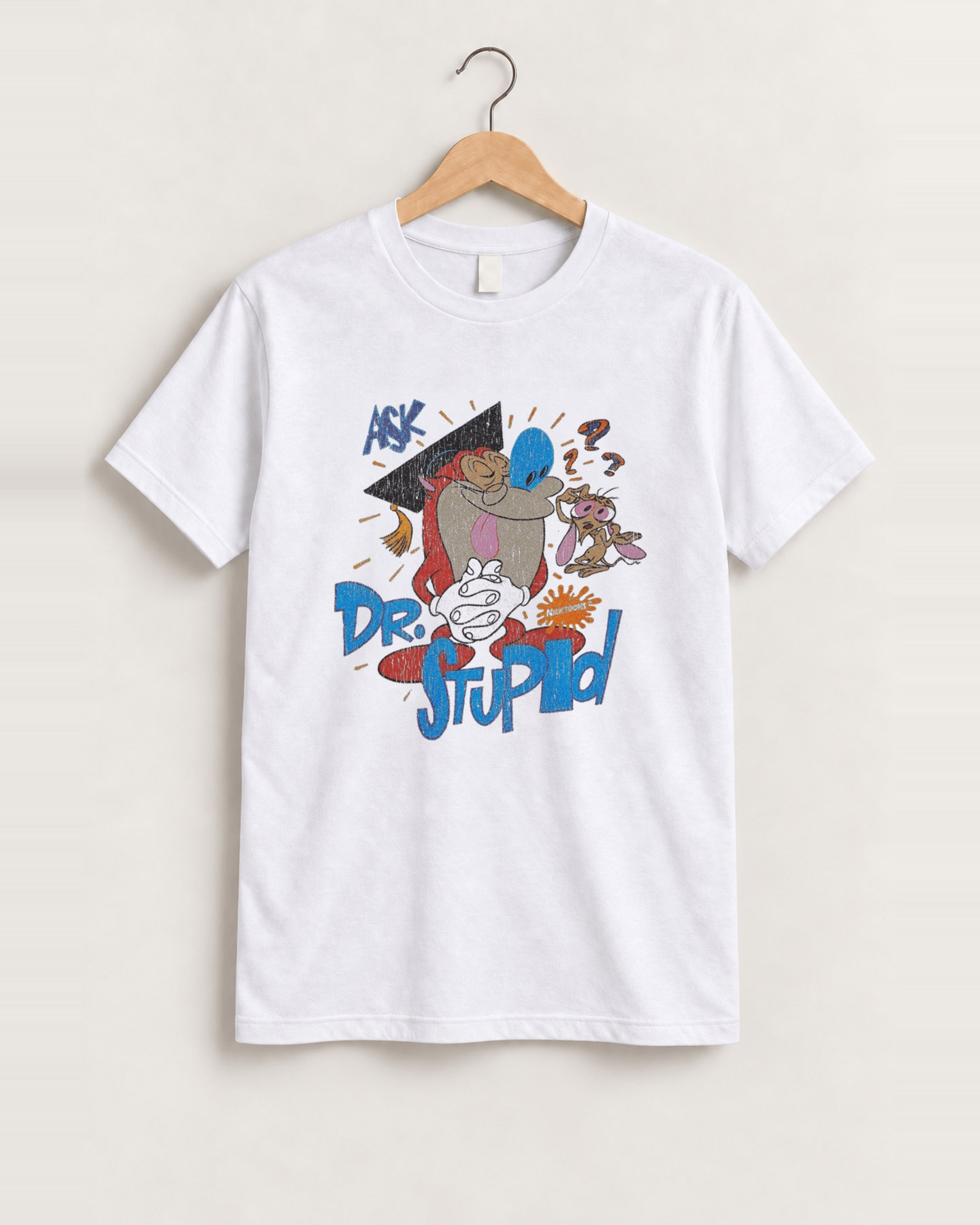 Ask dr. stupid ren & stimpy white tee front