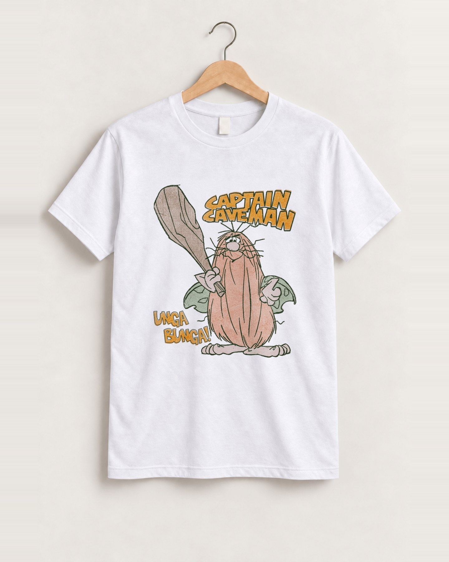 Captain caveman 'unga bunga' vintage white tee front