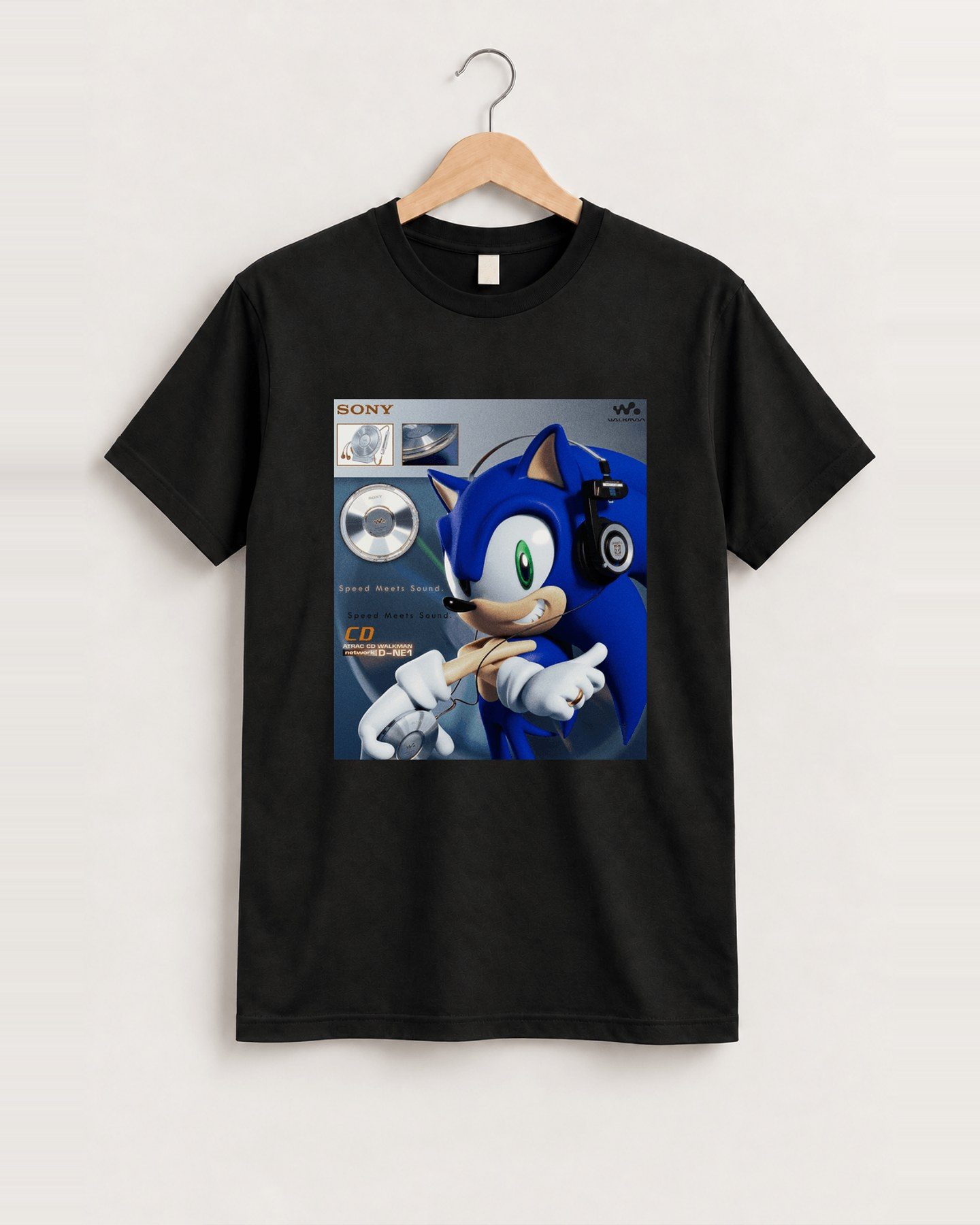 Sonic sony walkman black t-shirt front