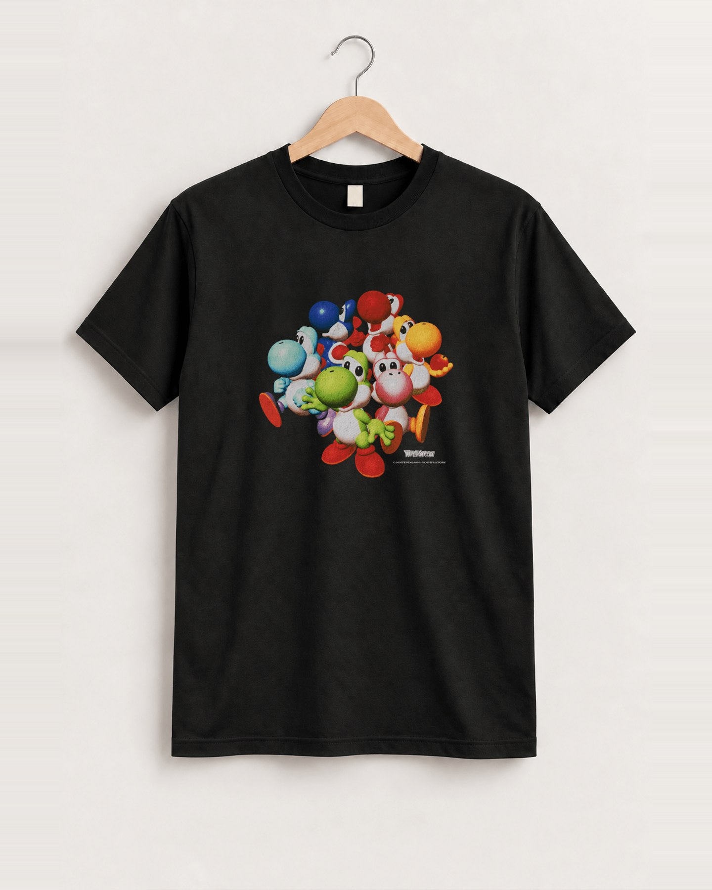 N64 'yoshi story' vintage black tee front