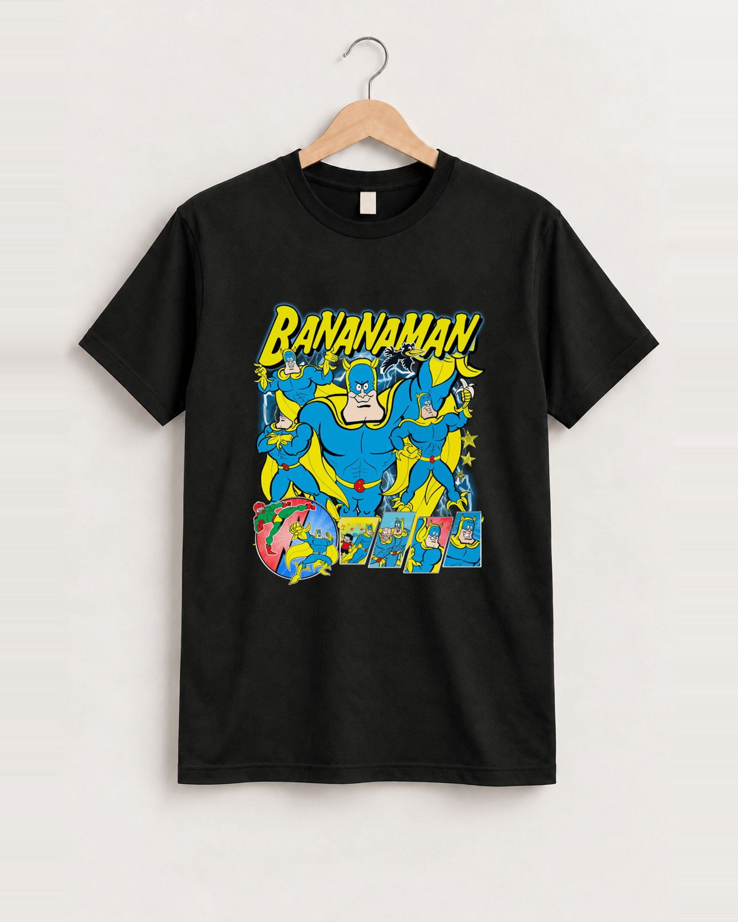 Banana man retro graphic vintage black t-shirt front