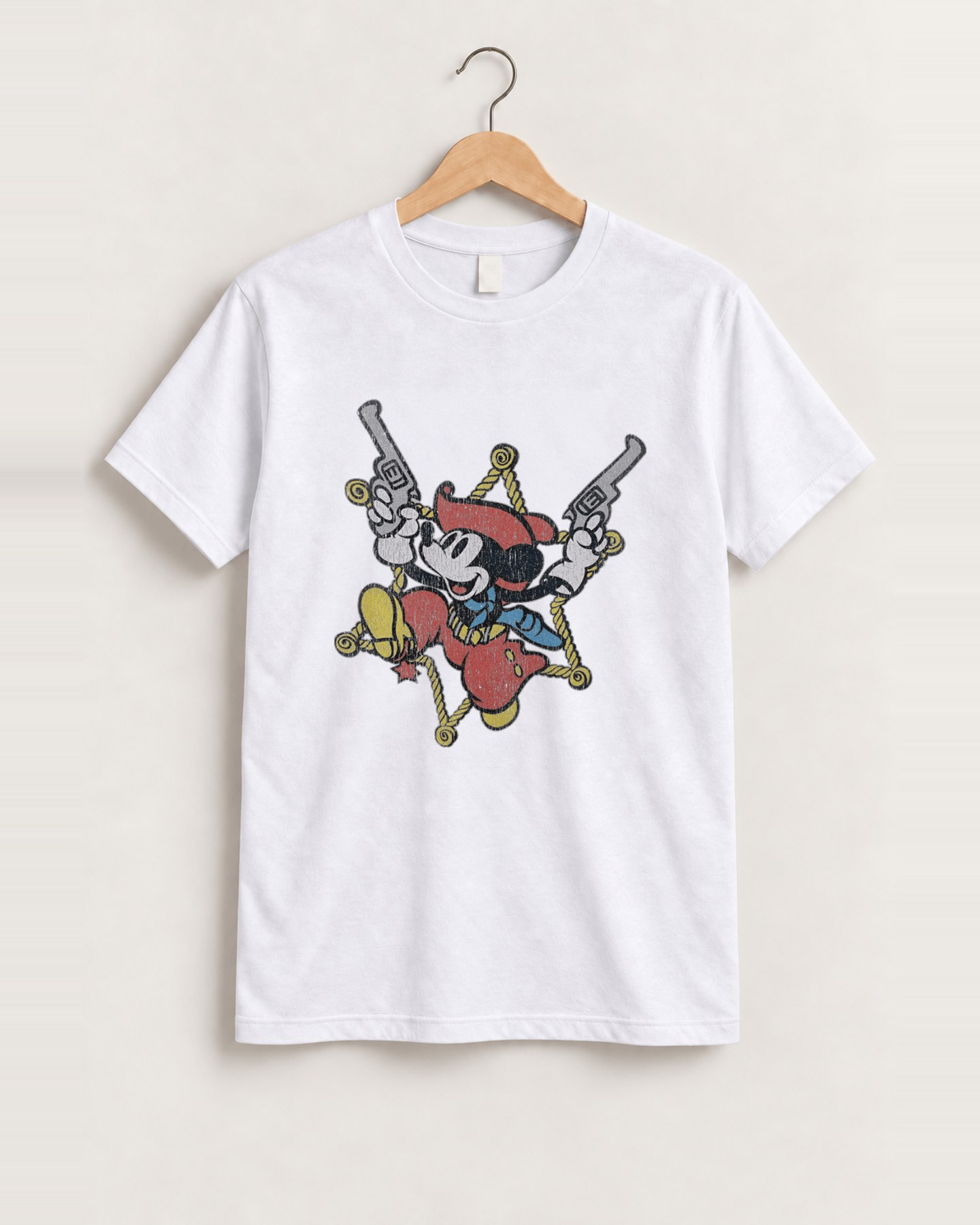 Mickey gunslinger outlaw vintage white tee front