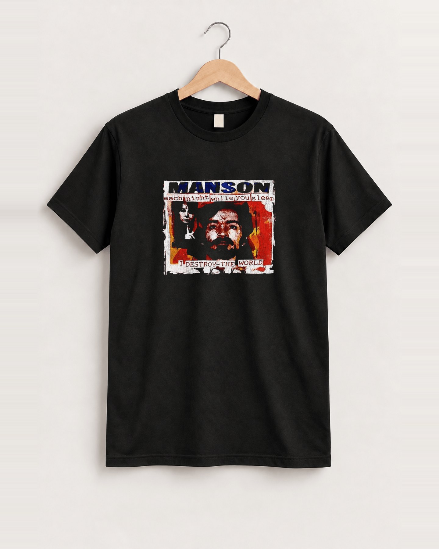 90s charles manson black tee front