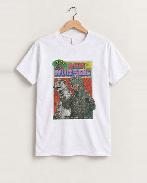 70s graphic 'godzilla vs mechagodzilla' vintage white tee front