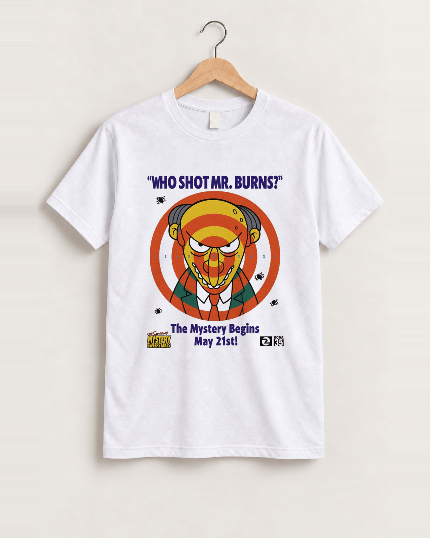 90's 'who shot mr burns' target promo vintage white tee front