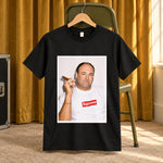 Soprano black graphic tee — black tee, front print, chair setting