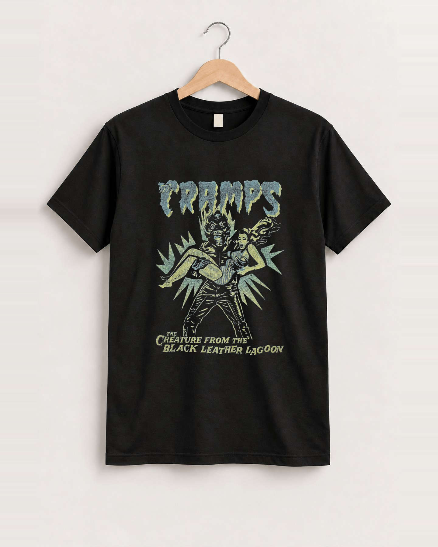 The cramps creature from the black leather lagoon vintage black t-shirt front