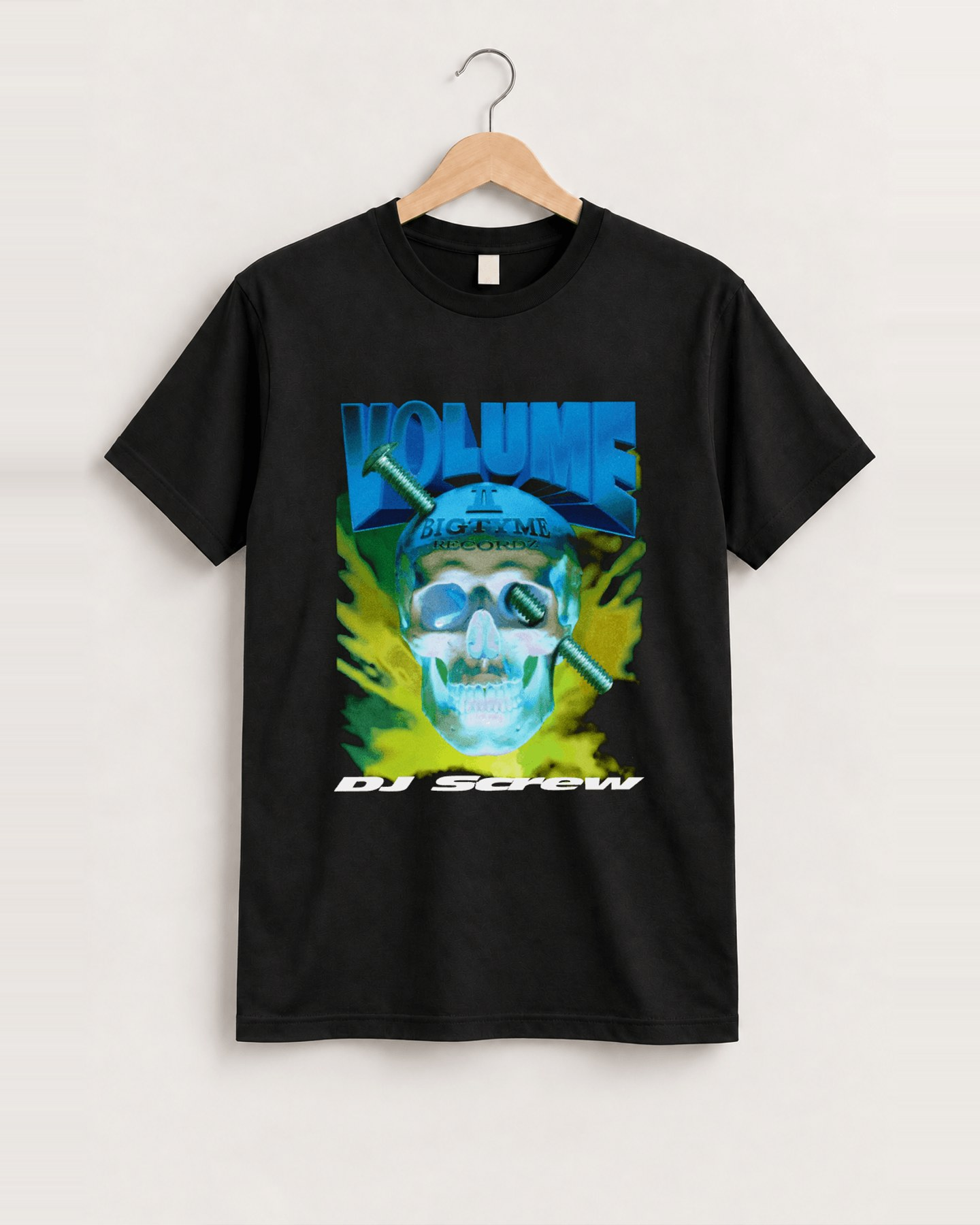 1995 Dj screw 'bigtyme recordz, vol. ii: all screwed up' skull black t-shirt front