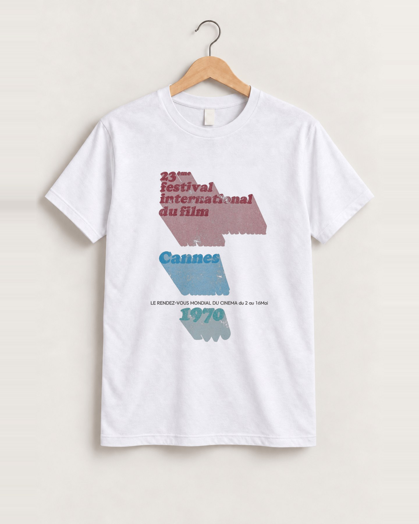1970 'cannes film festival' vintage white tee front