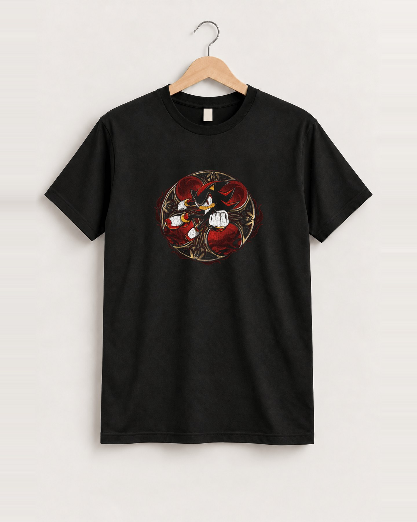 Shadow the hedgehog black tee front