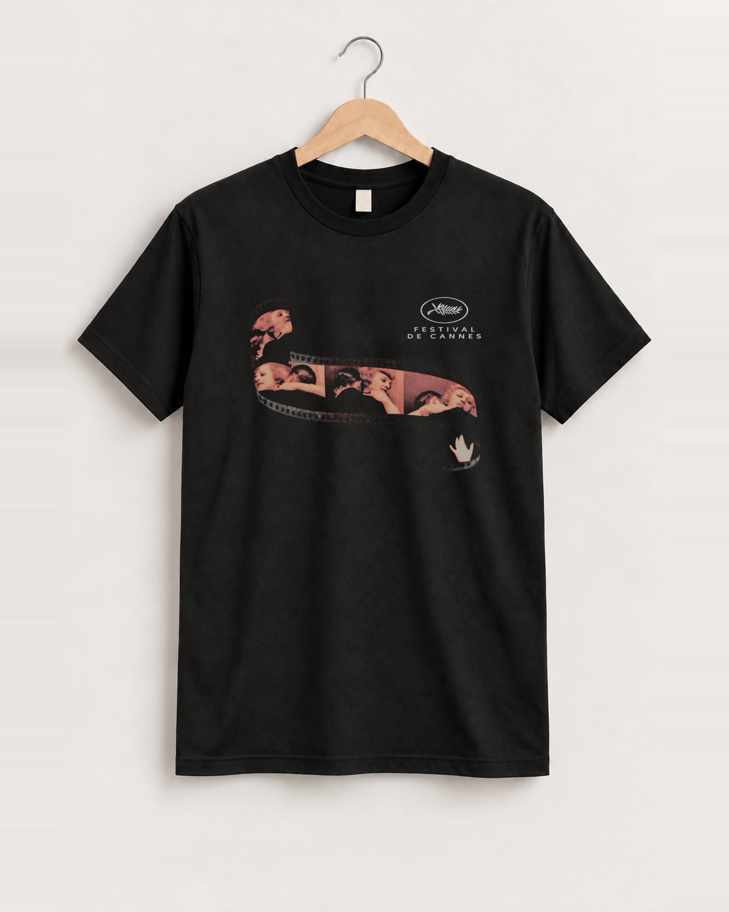 Cannes film fest 'film strip' vintage black tee front
