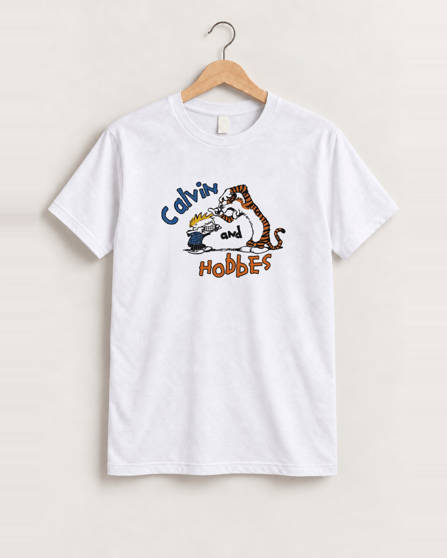 Calvin and hobbes white tee front