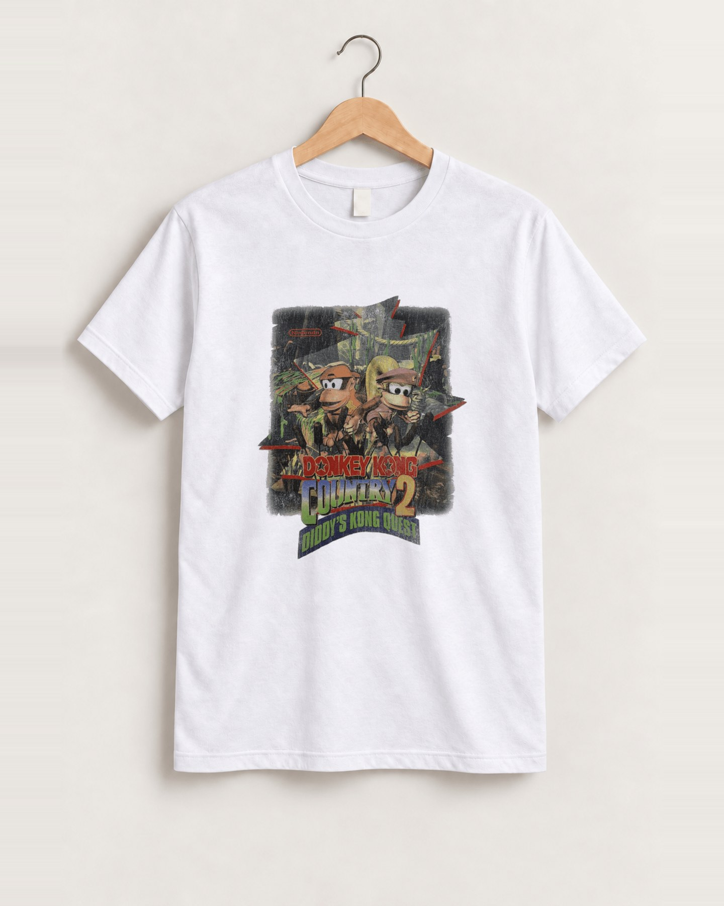 90s donkey kong country 2 diddy's kong quest white tee front