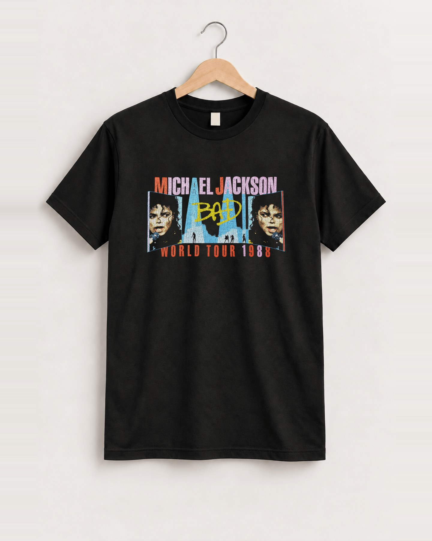 1988 Michael jackson 'bad' world tour rare womens black tee front