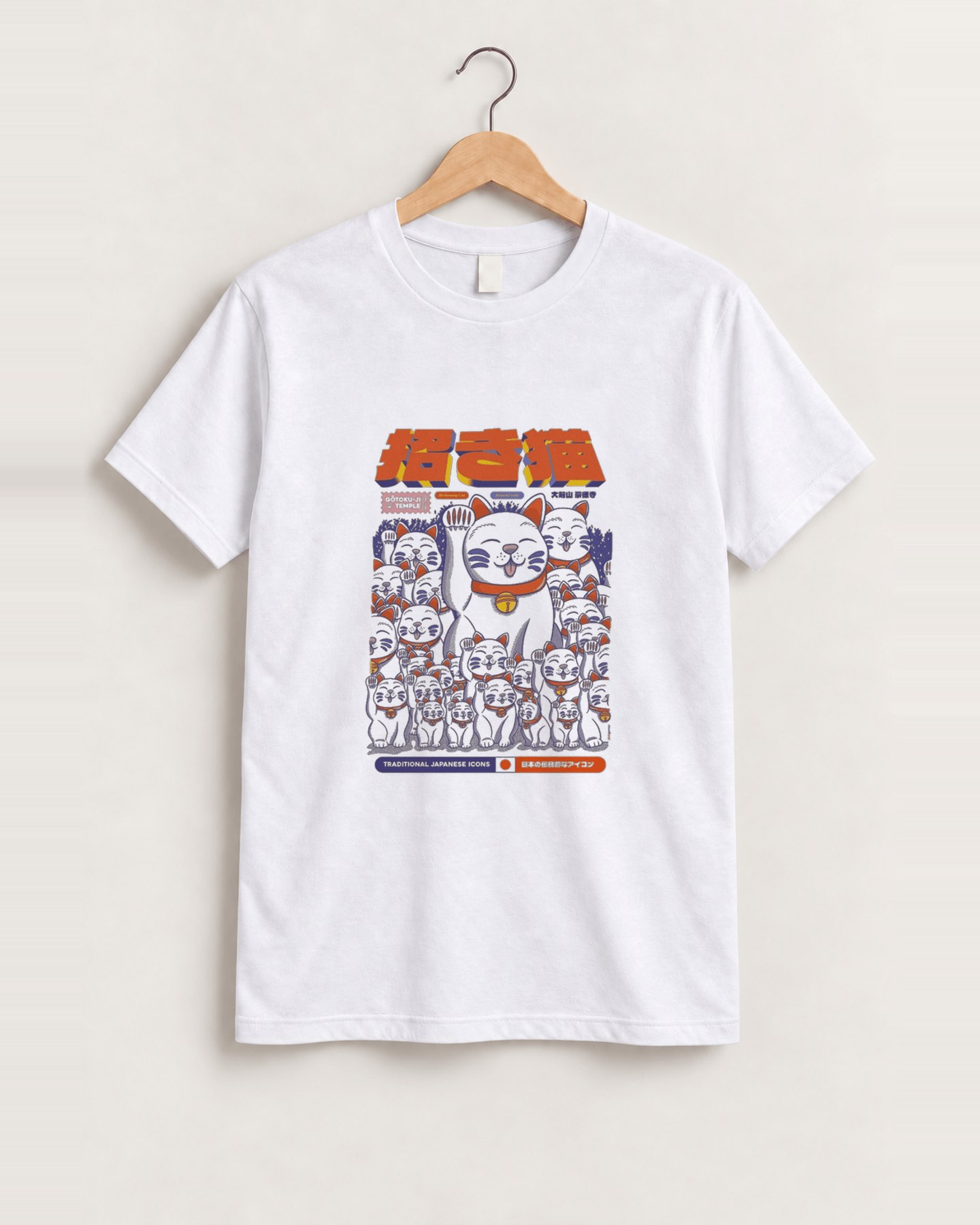 Maneki neko white classic tee front