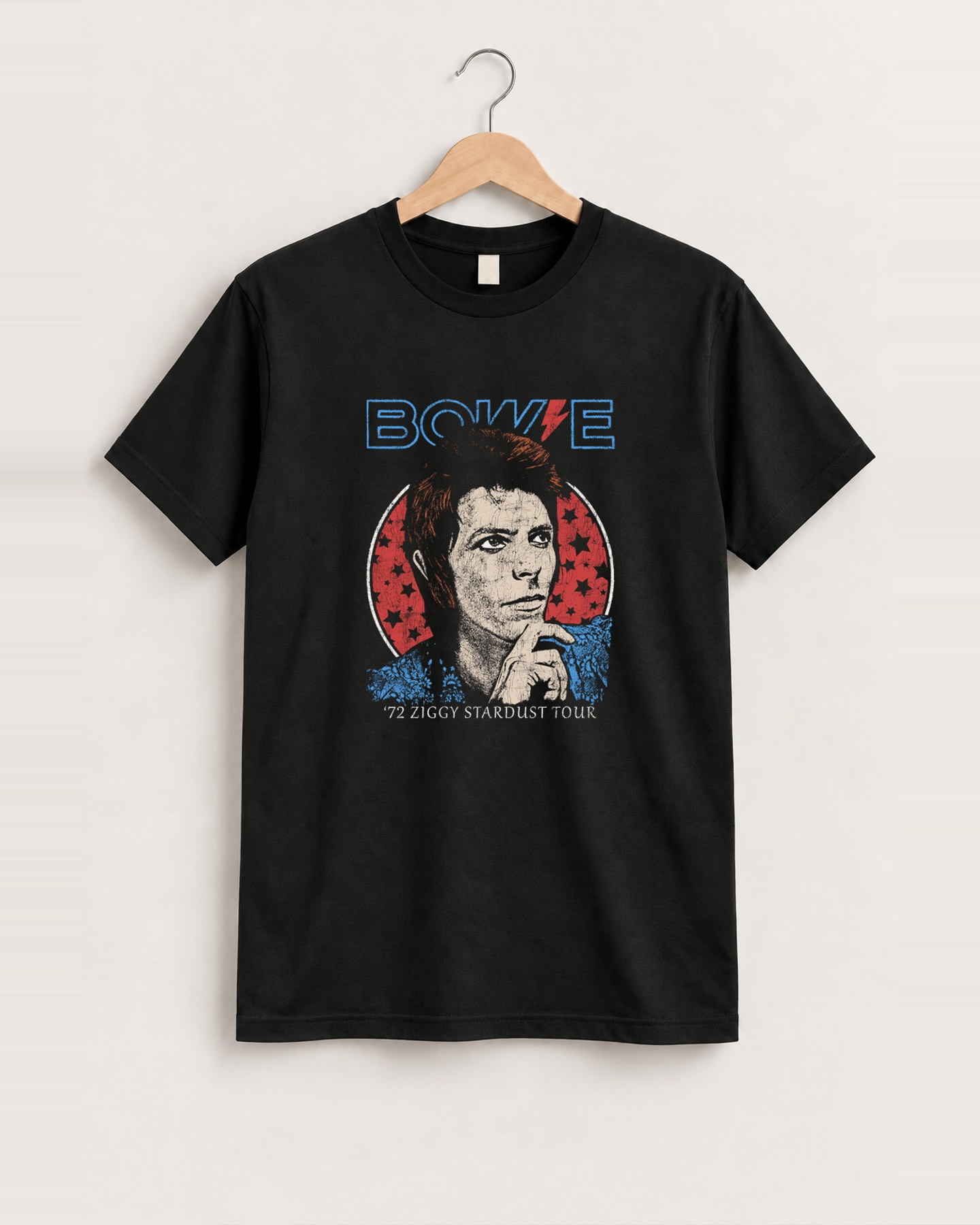 Bowie '72 tour vintage black t-shirt front