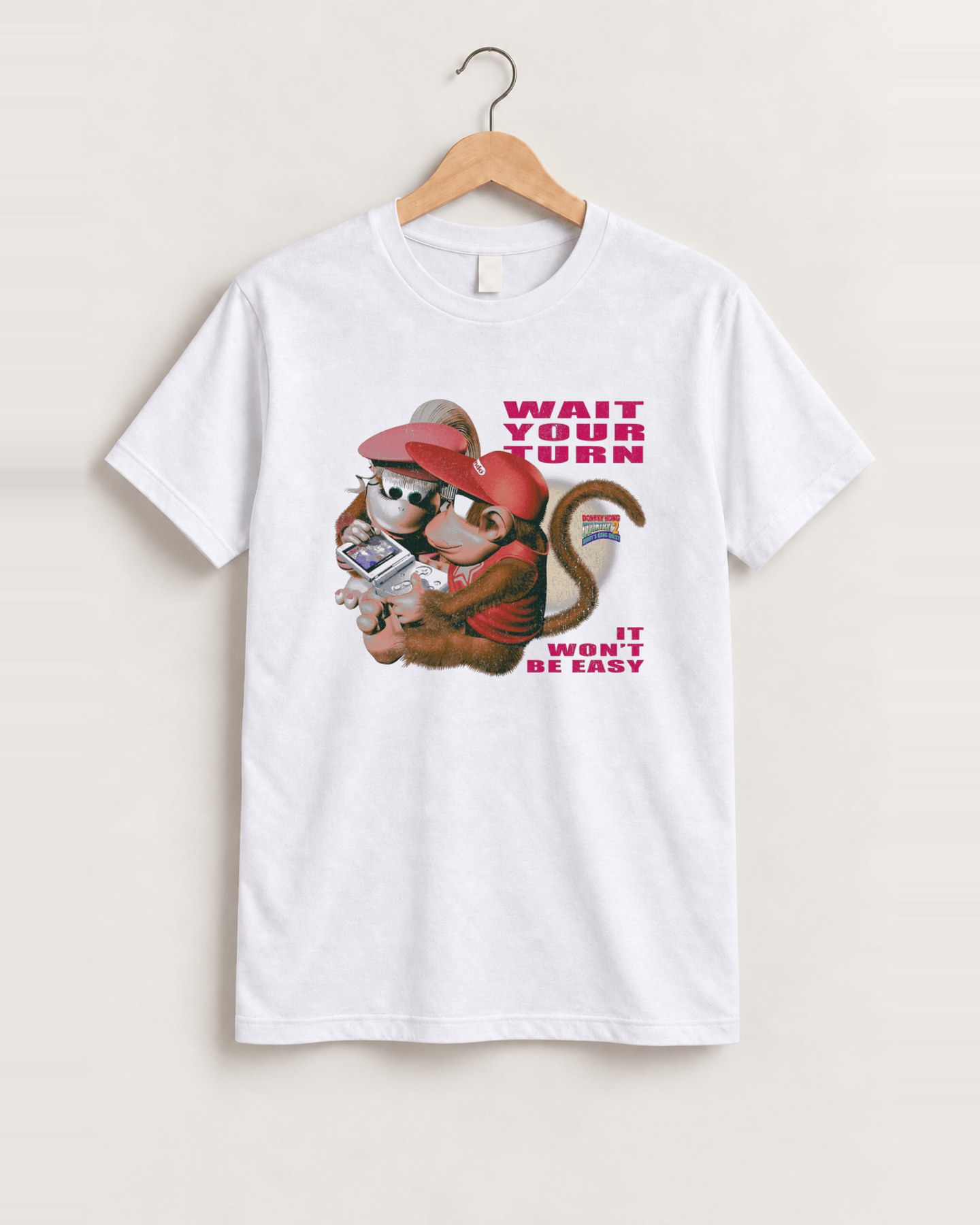 Diddy kong's quest 'wait your turn' vintage white tee front