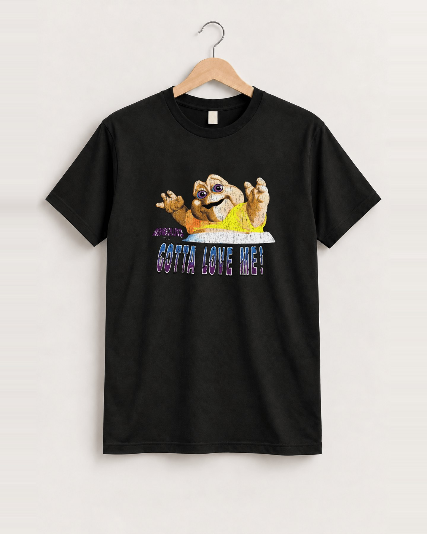 Dinosaurs gotta love me black tee front