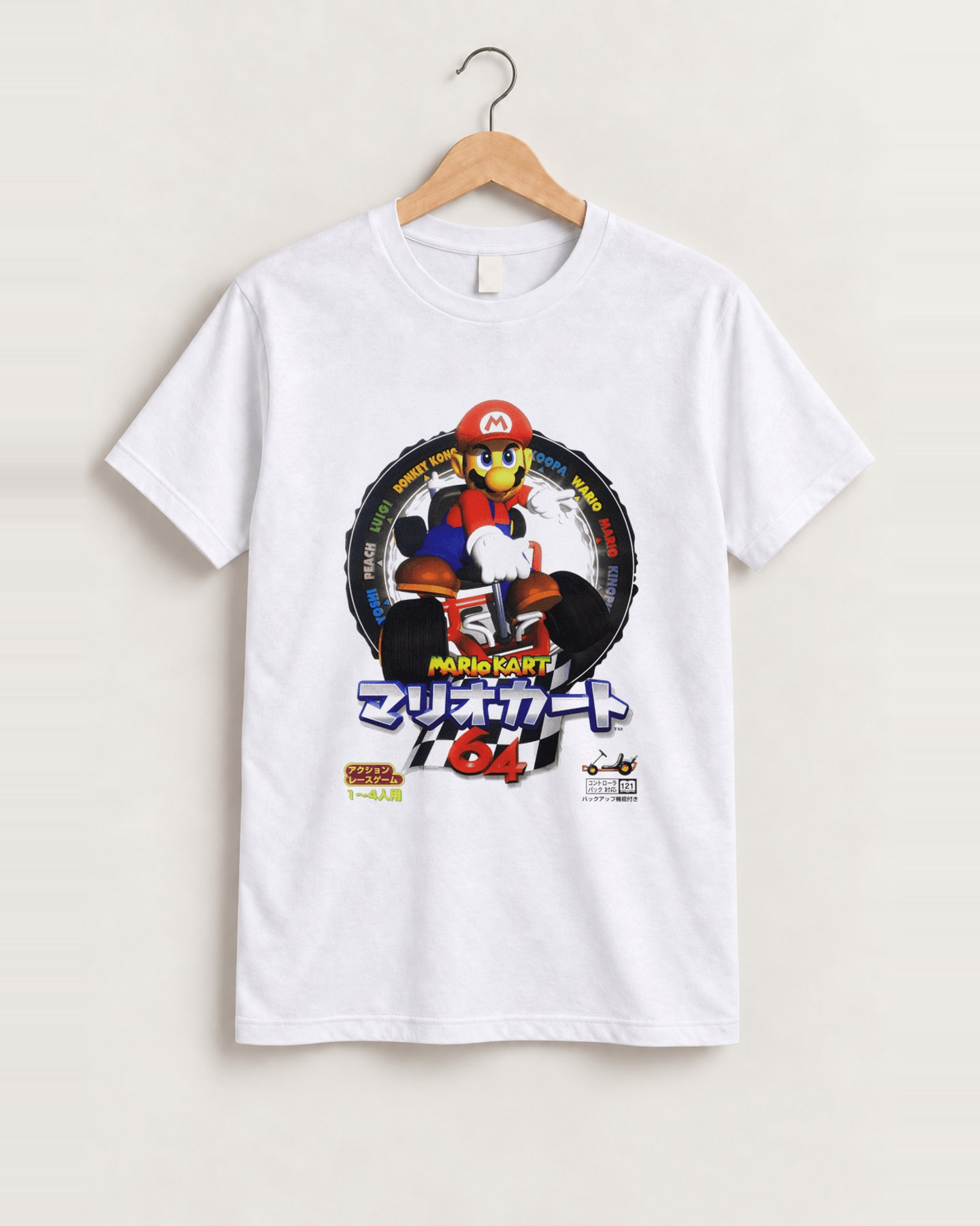 Japanese 90s 'mariokart 64' vintage white tee front