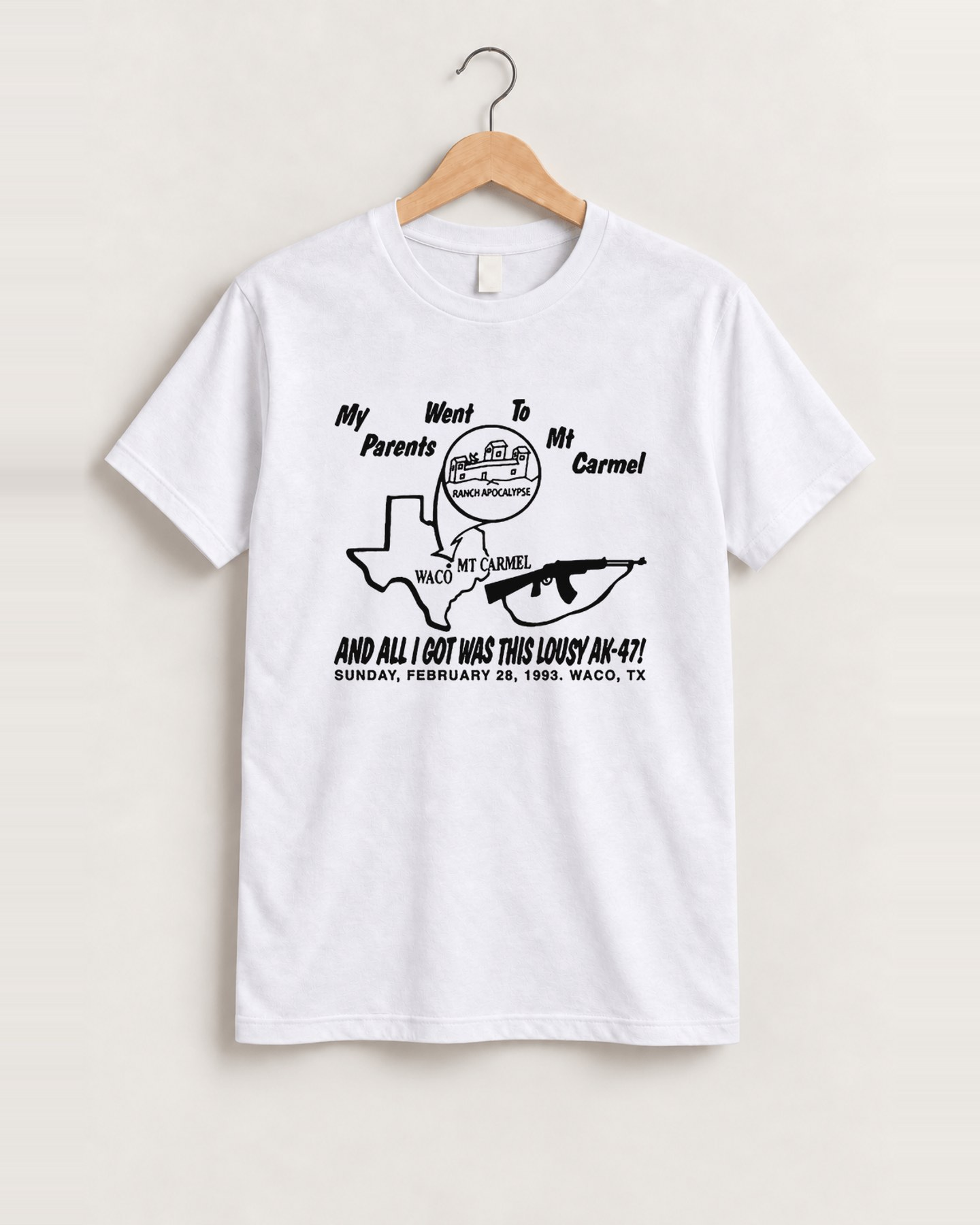Vintage parody lousy ak-47 white tee front