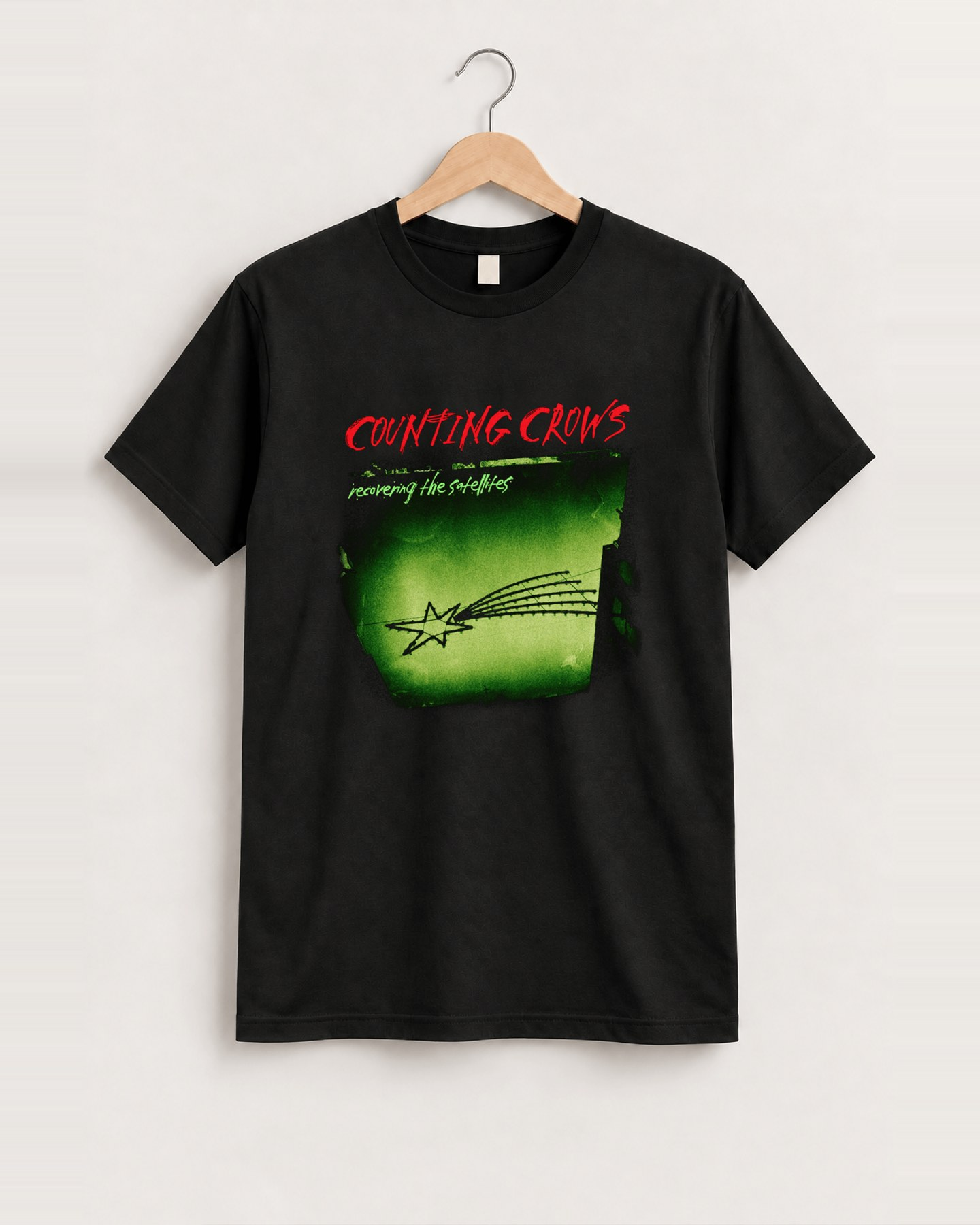 90s counting crowd 'recovering the satellites' vintage black tee front