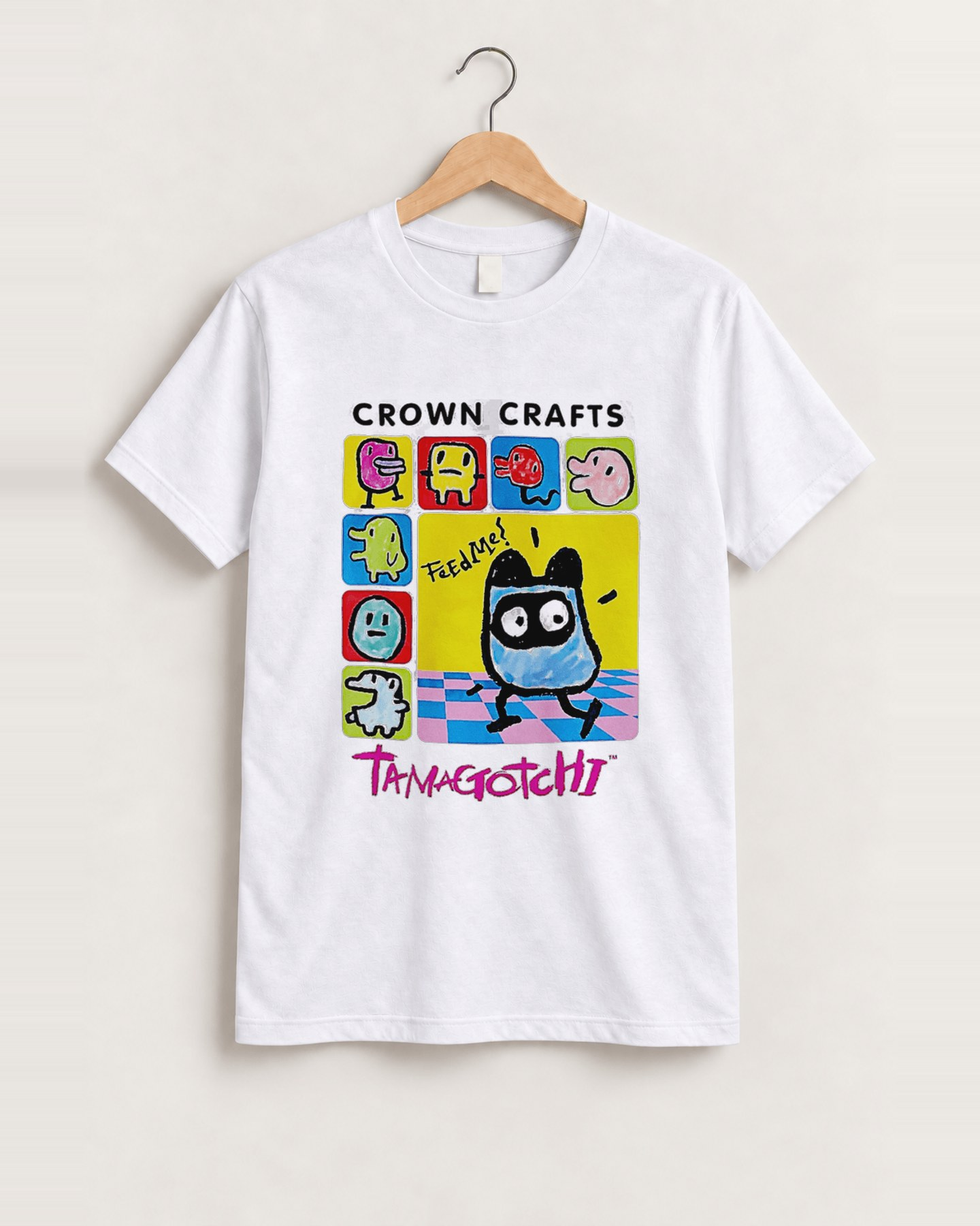 Tamagotchi crown craft white tee front