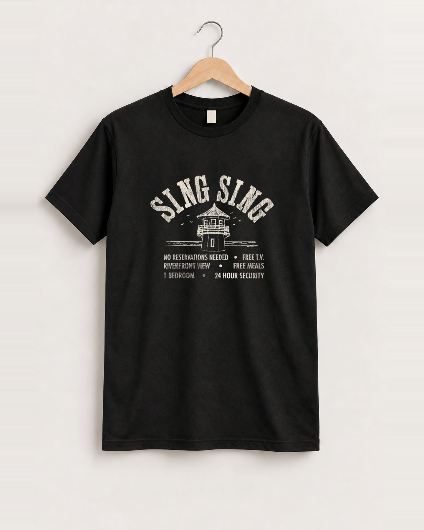 90s sing sing prison black tee front
