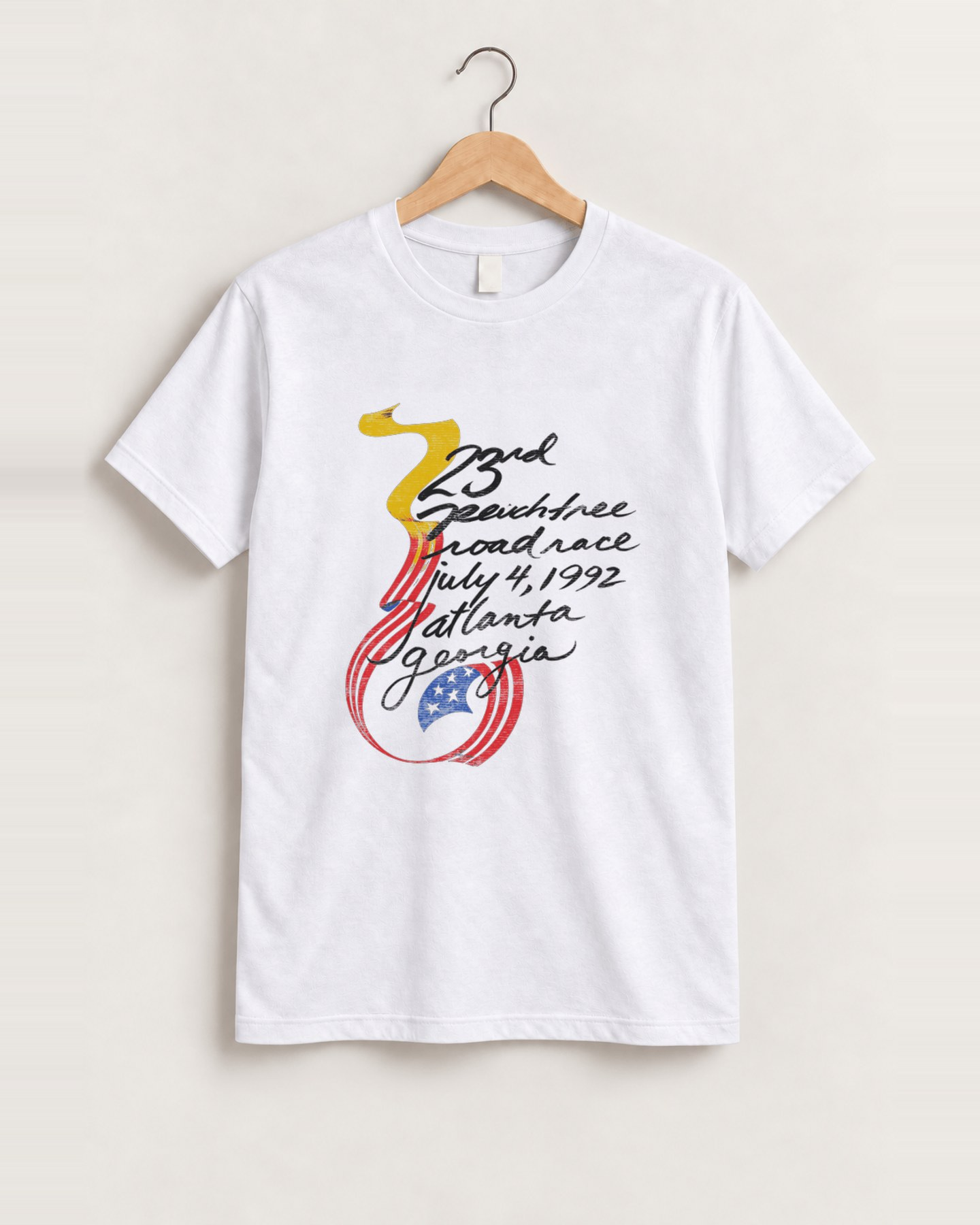 Vintage 1992 nike peach tree road race atlanta georgia white tee front