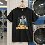 Tomb raider black tee — black tee, front print, laundry setting