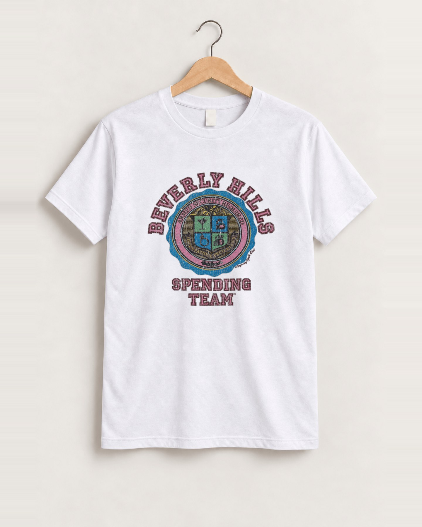 Beverly hills spending team white tee front
