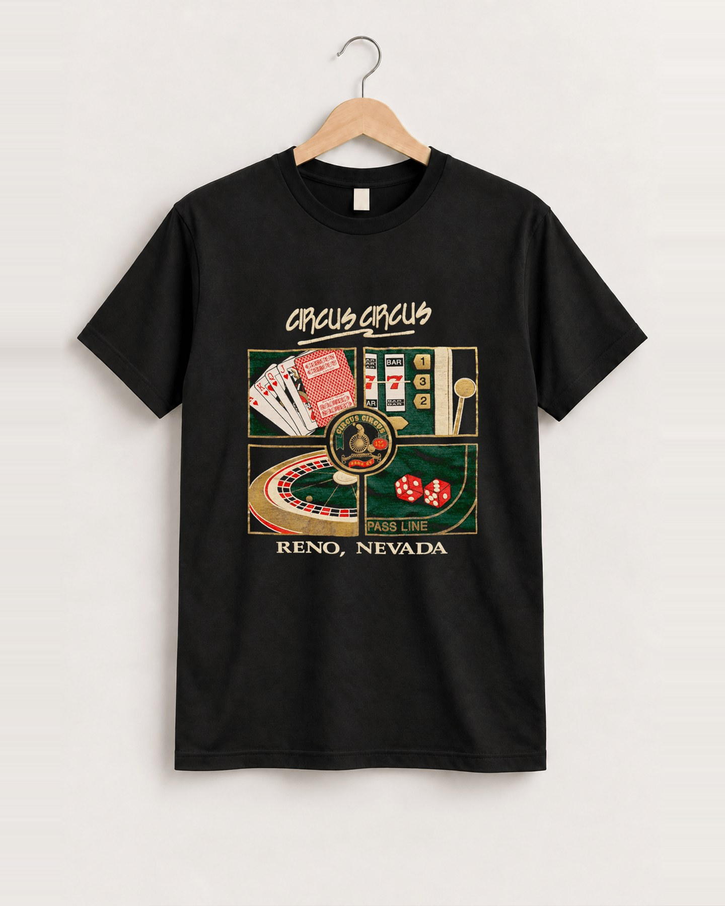 Vintage destination circus circus black t-shirt front