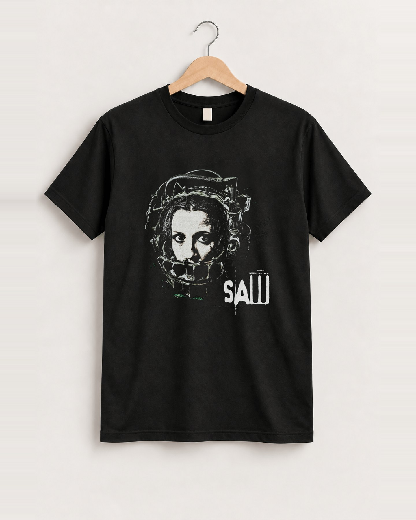 '04 saw 'reverse beartrap' vintage black tee front