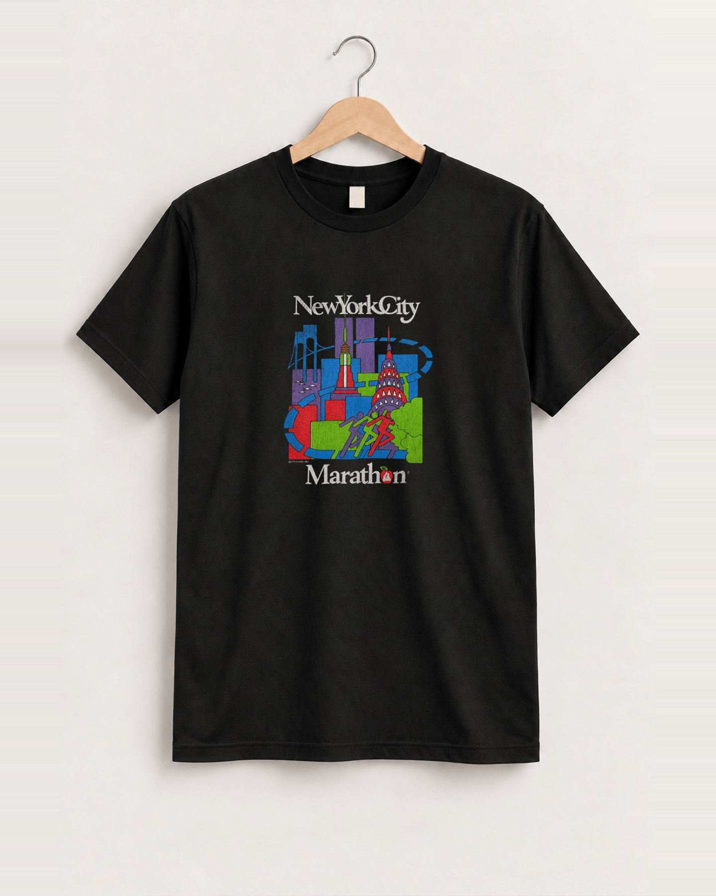 90s new york city marathon black tee front