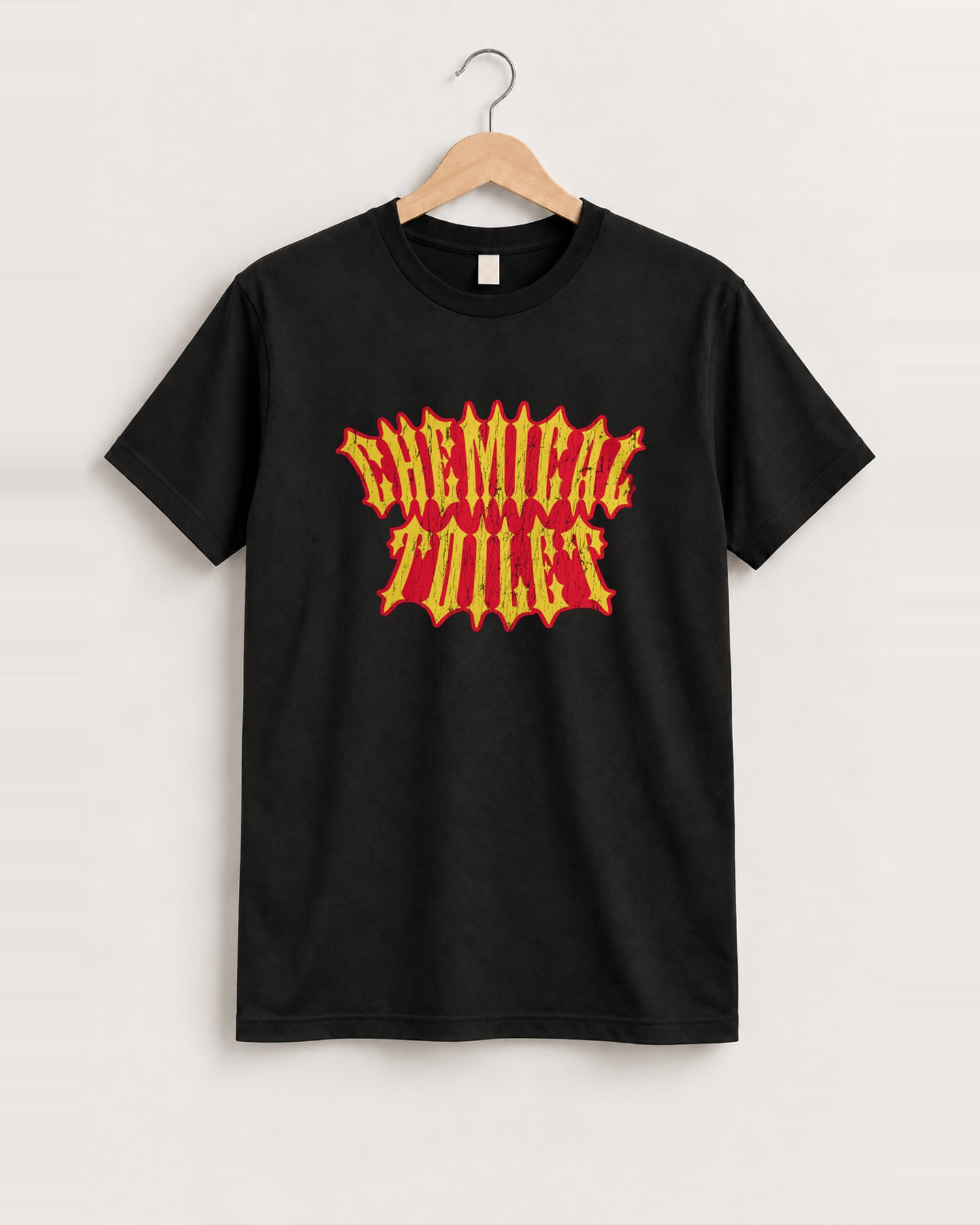 Always sunny 'chemical toilet' 80s metal logo tee front
