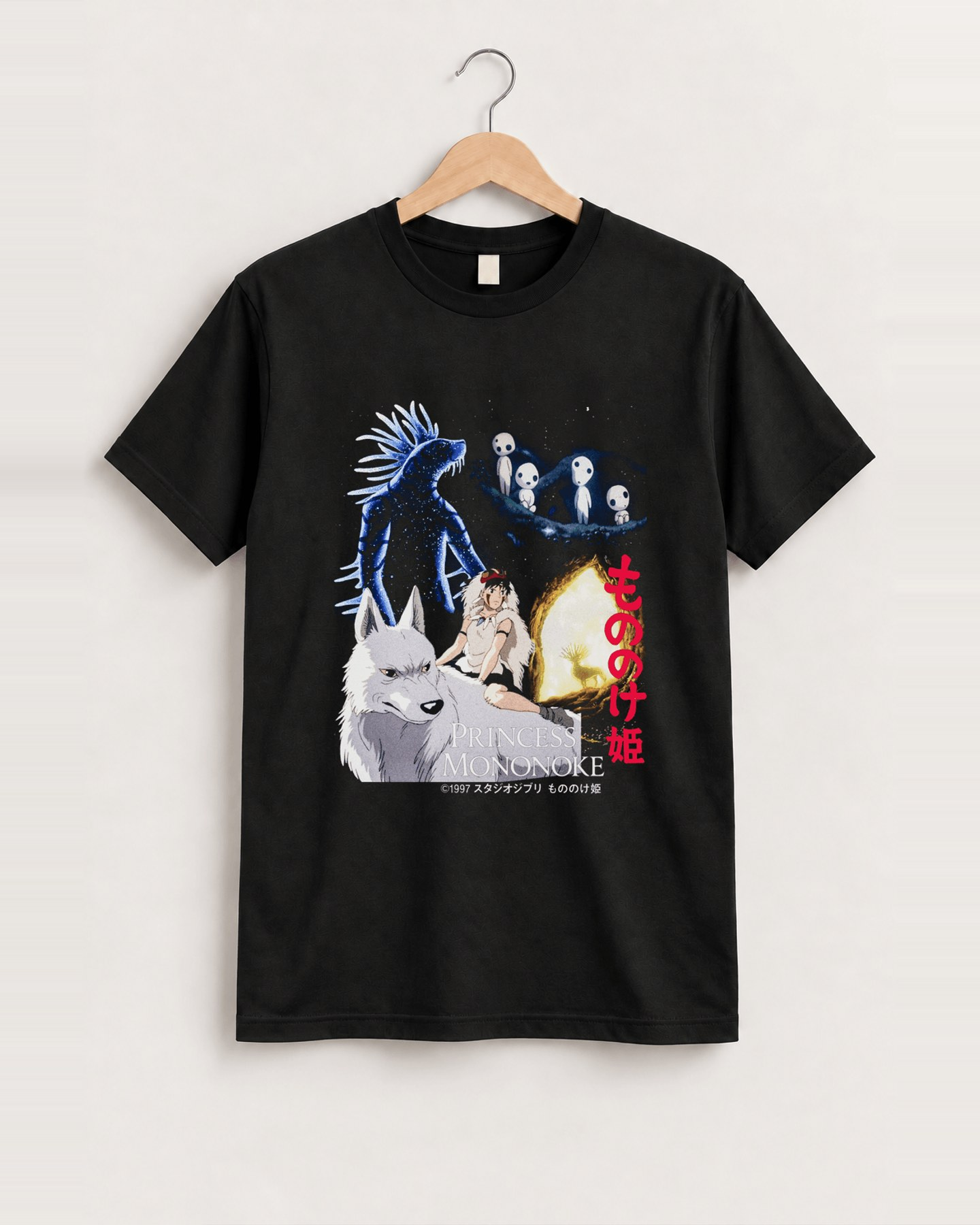 Stunning 90s 'princess mononoke' vintage black tee front