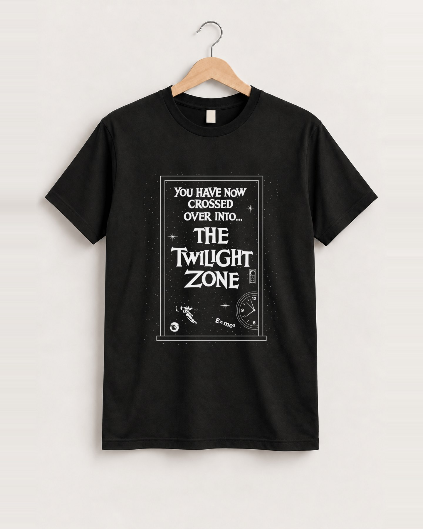 Twilight zone 'you have now crossed over' classic black tee, approved scene front [FG-87bbe102e50e]