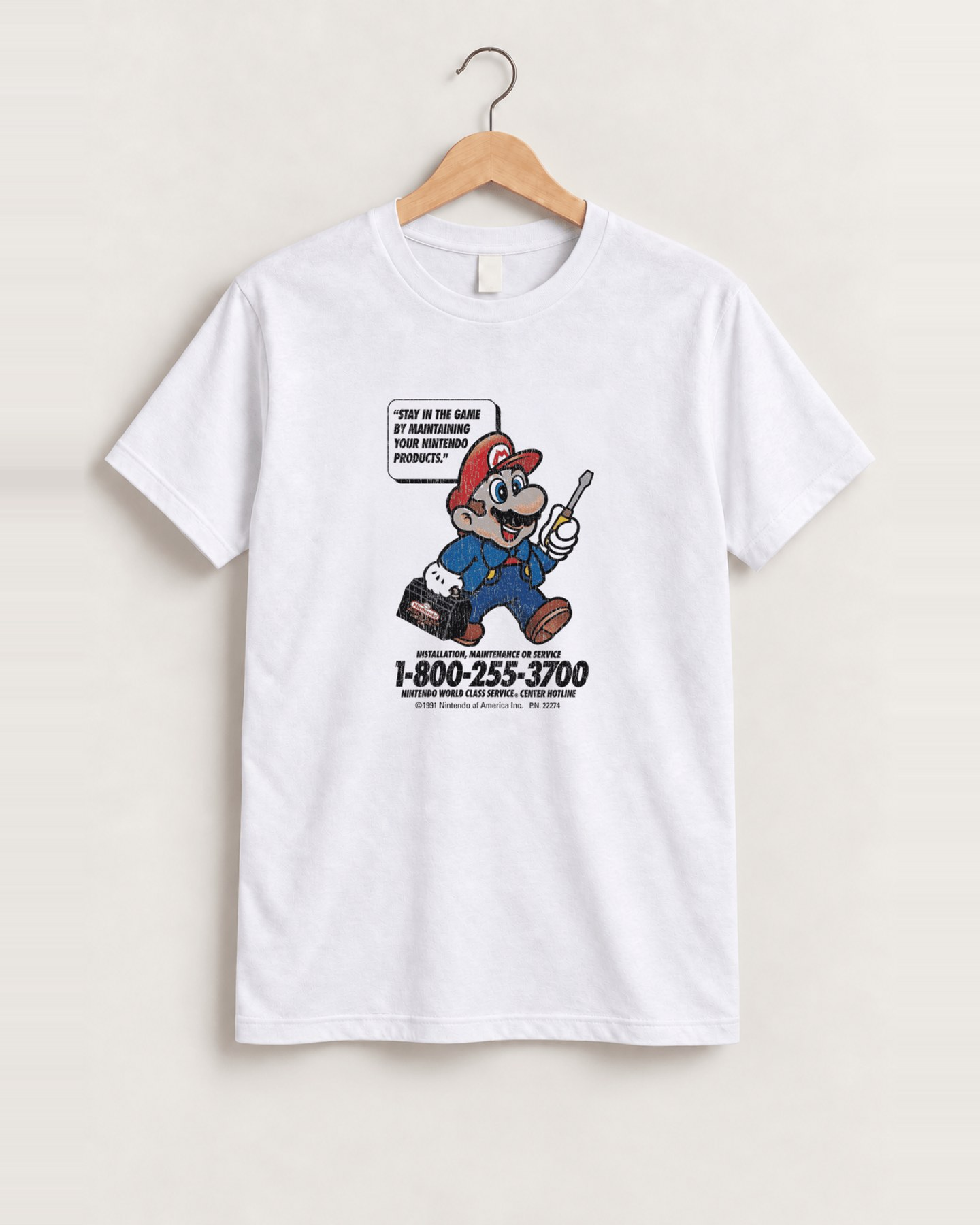 Mario nintendo maintenance white tee front