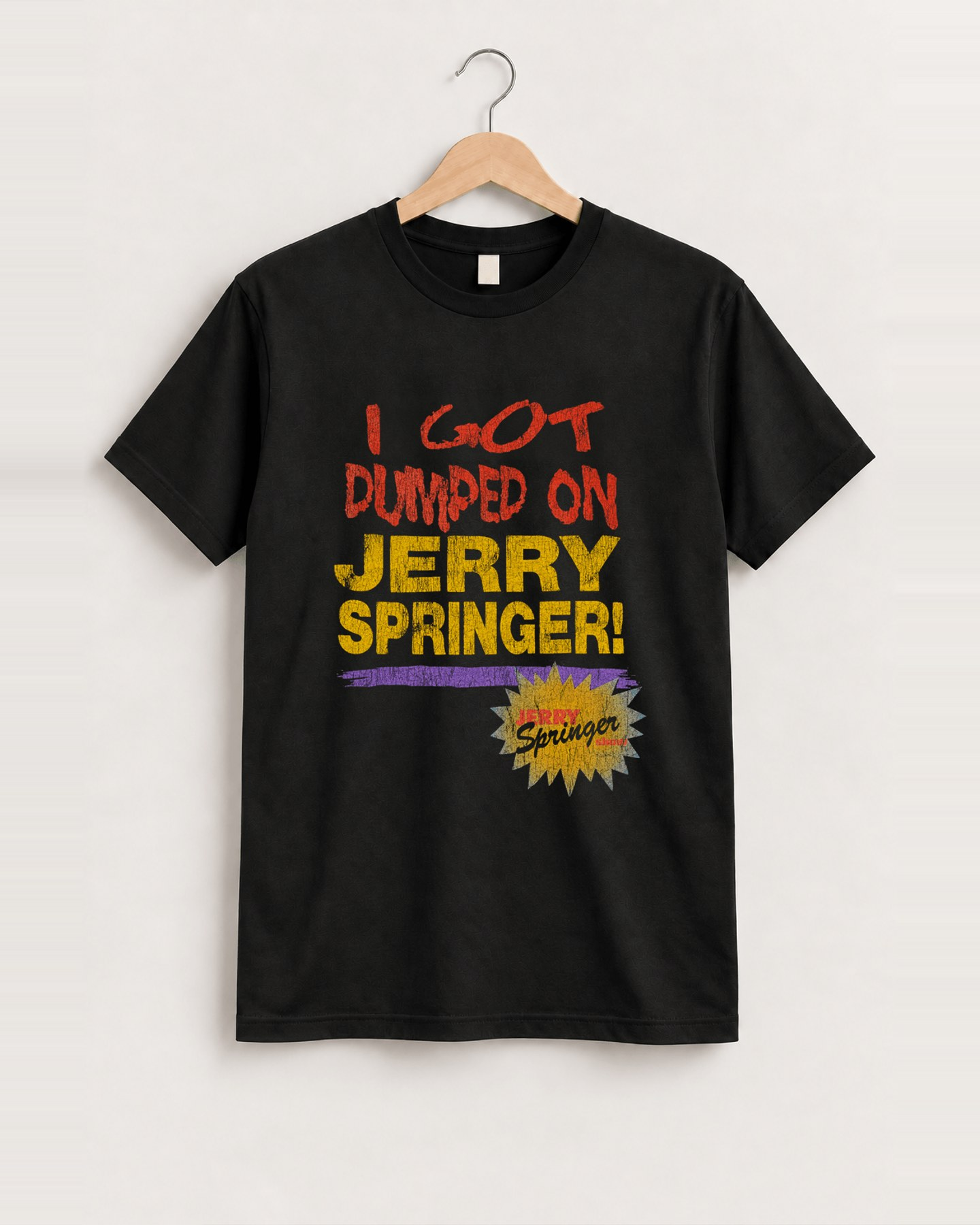 90's i got dumped on jerry springer black cut-off t-shirt front