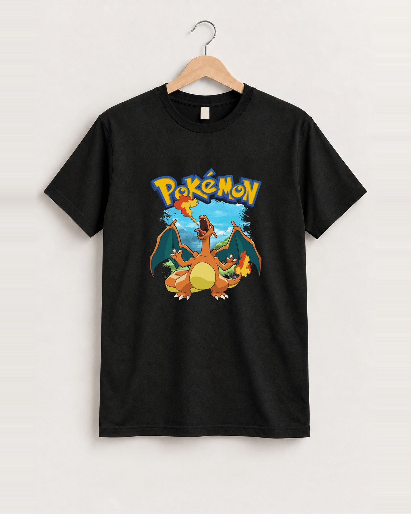 Pkmn charizard black tee front
