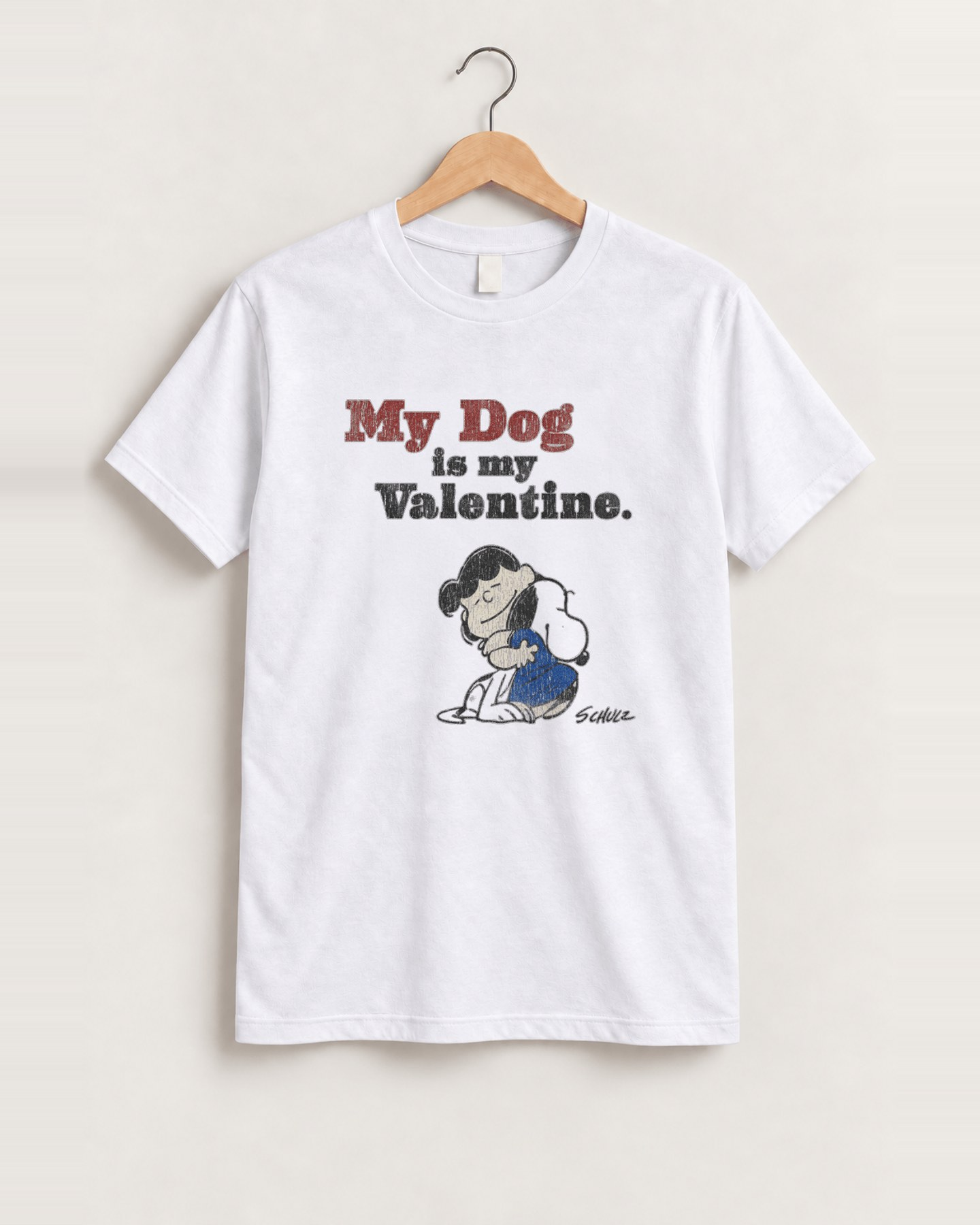 My dog is my valentine peanuts white tee front