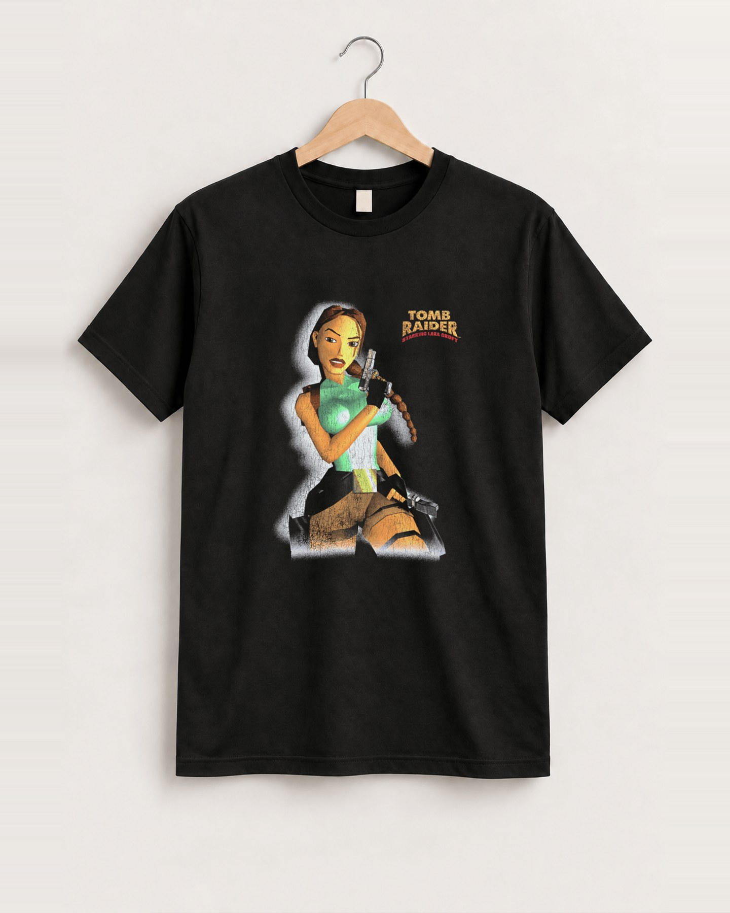 Tomb raider lara croft black tee front