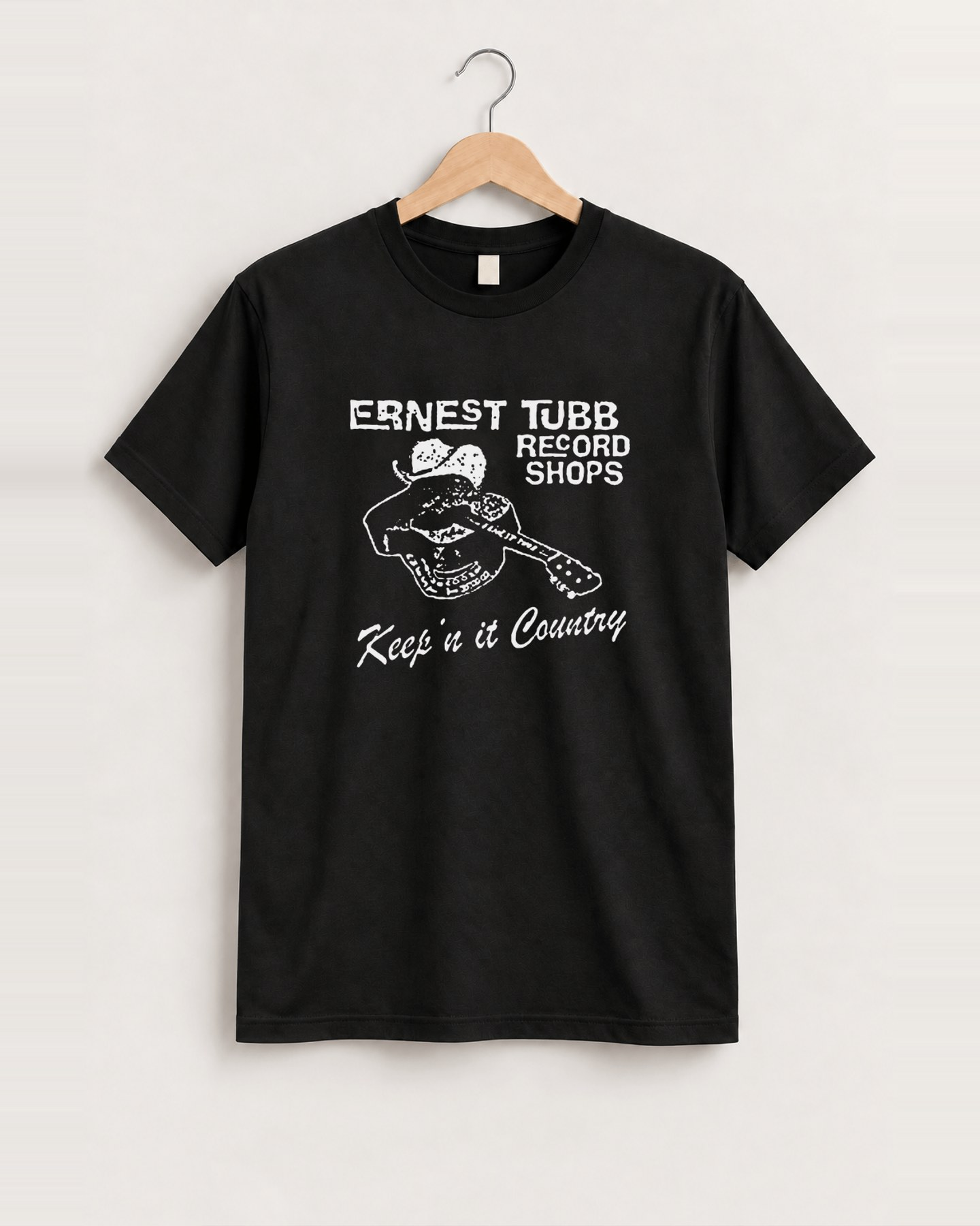 Ernest tubb record shops - “thanks a lot” vintage black shirt, approved scene front [FG-9784fb672958]